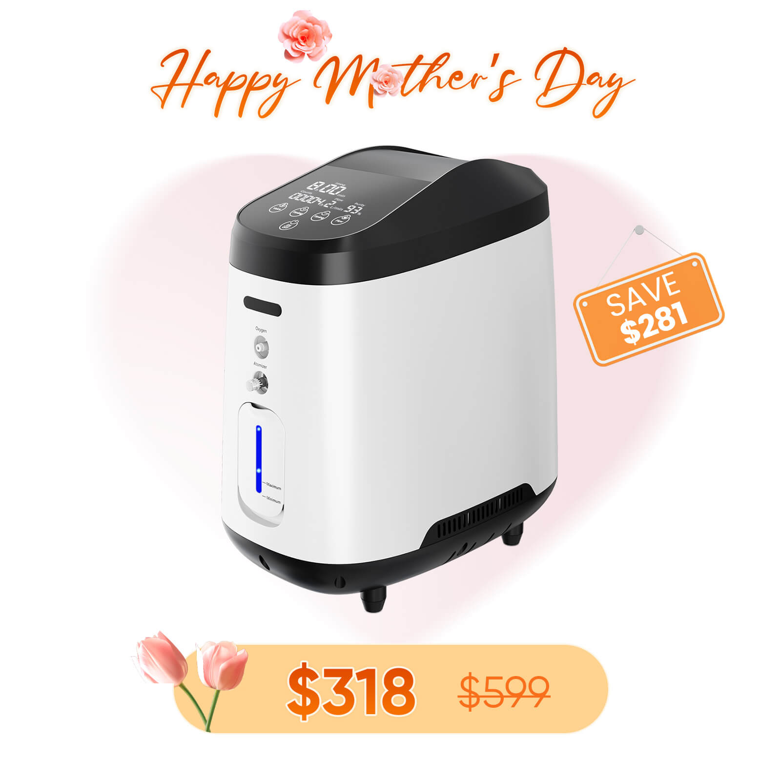 Upgraded VARON 1-8L/min Home Oxygen Concentrator 105W Pro