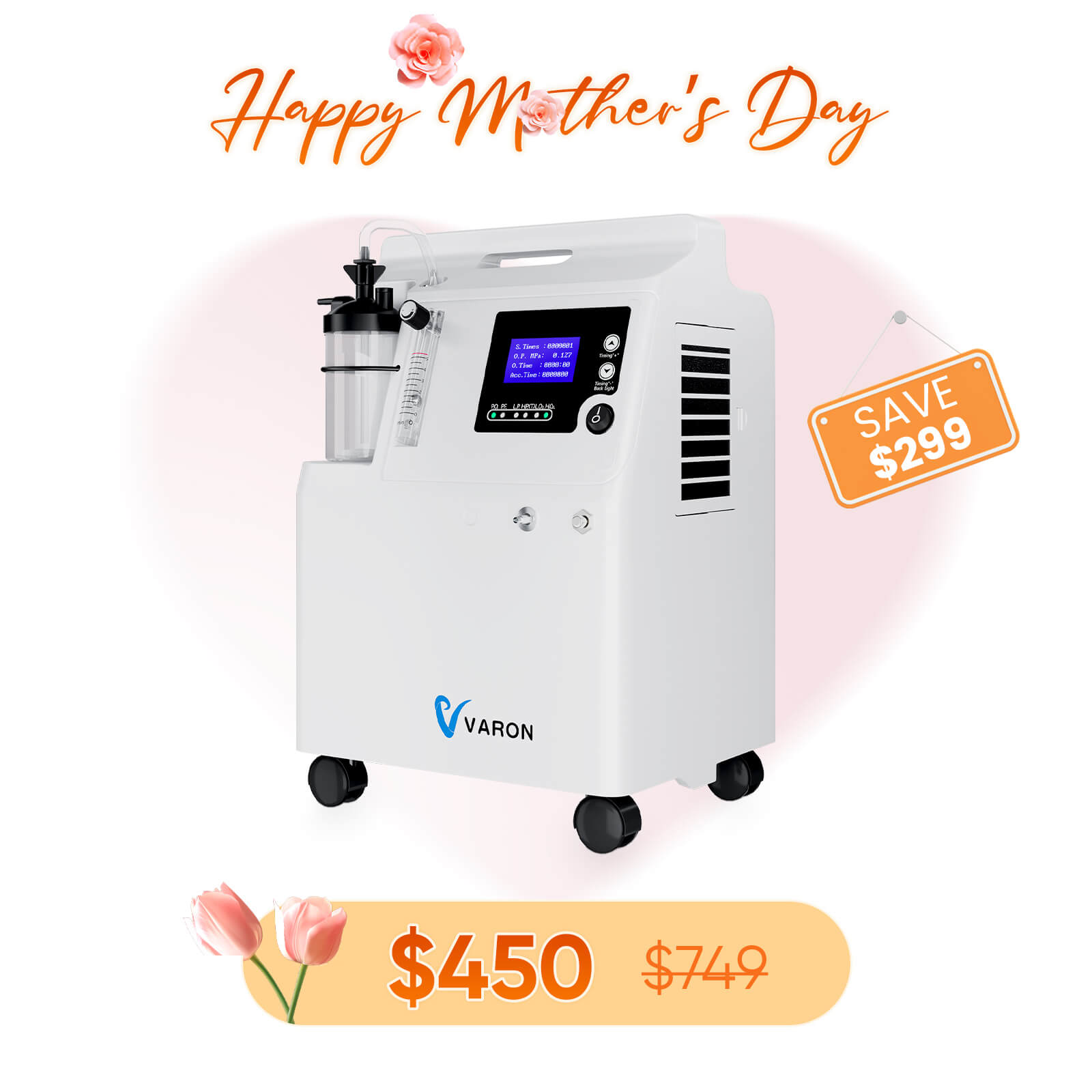 VARON FDA Approved 5L Medical Grade Home Oxygen Concentrator Serene 5