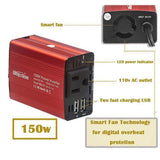 150W Car Power Inverter DC 12V to 110V/220V AC Car Converter with 3.1A Dual USB Car Adapter-Red-OXYGENSOLVE